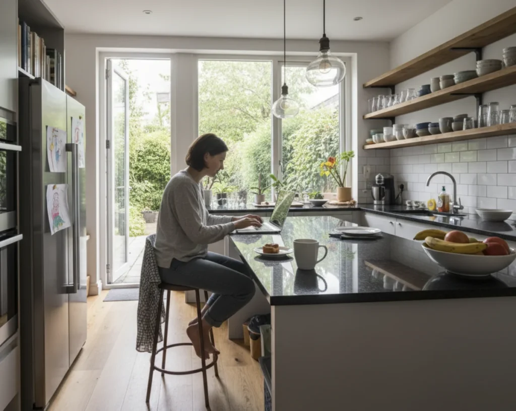 Eine moderne Küche als multifunktionaler Lebens- und Arbeitsraum mit smarter Technik.