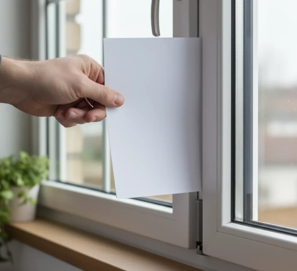 Der Papiertest zeigt, wie man den Anpressdruck eines Fensters prüft.