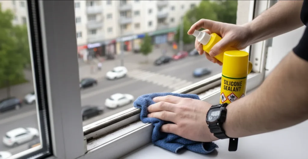 Eine hochwertige und gepflegte EPDM-Fensterdichtung an einem modernen Kunststofffenster.