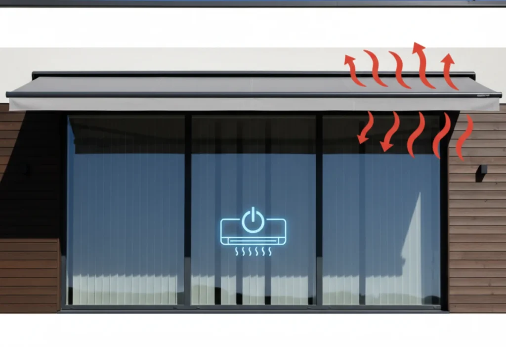 Eine Markise als effektiver Hitzeschutz, der den Energiebedarf für die Kühlung senkt.