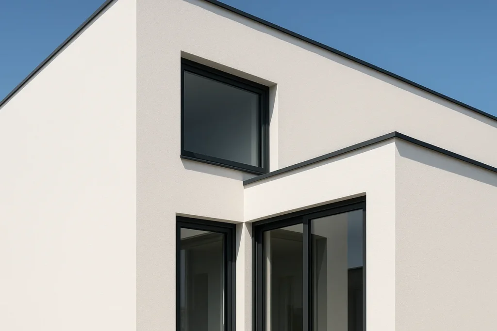 Moderne Hausfassade mit Fenstern in Anthrazitgrau RAL 7016 als starker Kontrast