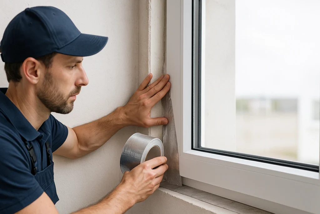 Fachgerechte RAL-Montage eines Fensters durch einen professionellen Monteur.