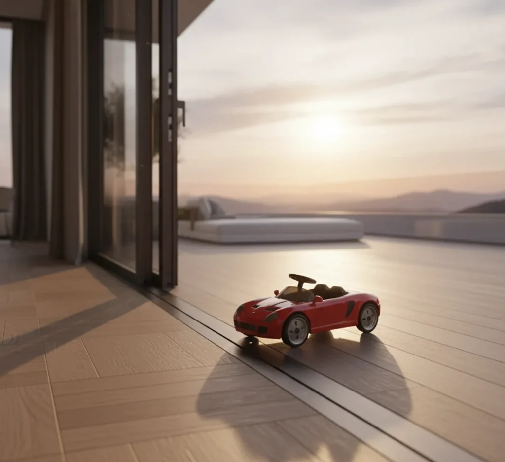 Die barrierefreie, flache Schwelle einer Hebeschiebetür (HST) ermöglicht einen stolperfreien Übergang.