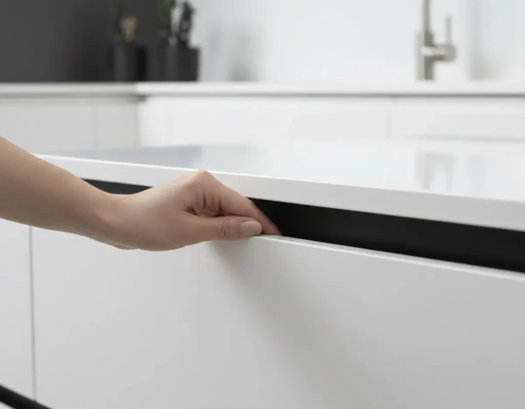 Eine grifflose Küche mit einer praktischen und frontenschonenden Gola-Griffleiste.