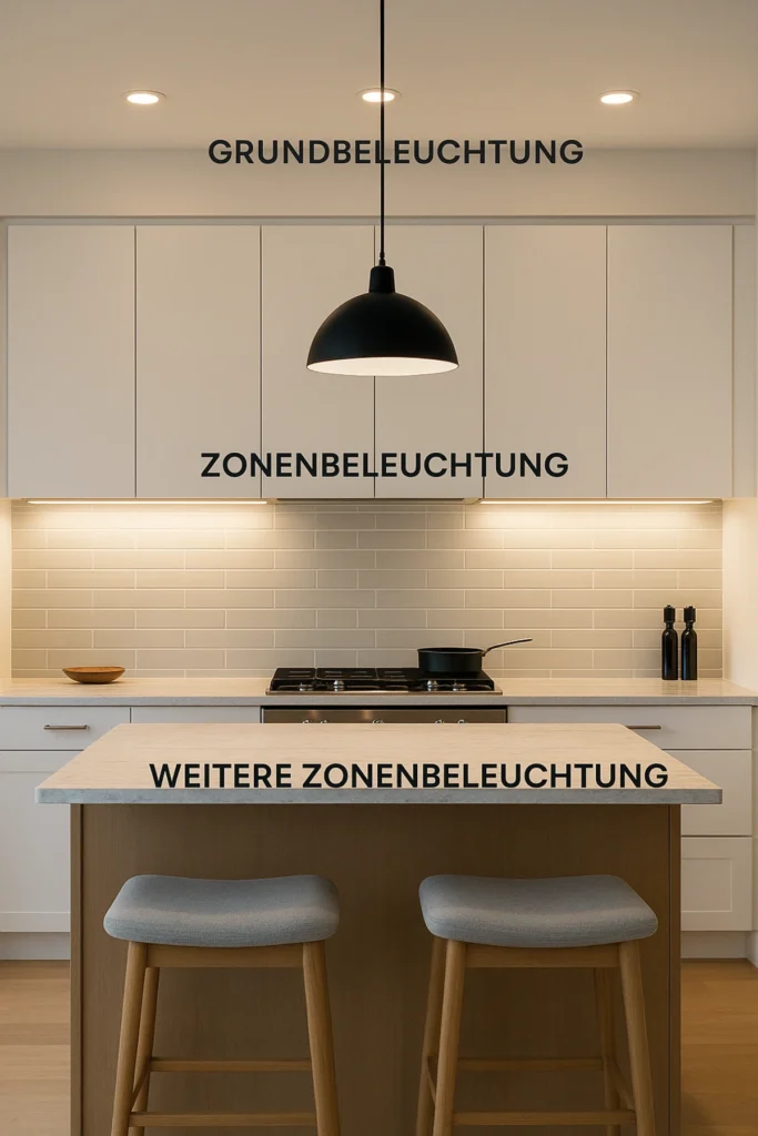 Praxisbeispiel für Lichtplanung in der Küche mit drei Lichtebenen.