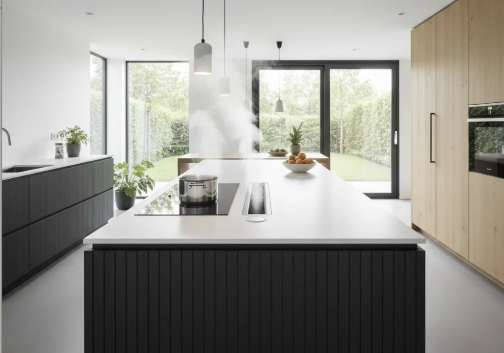 Ein moderner Kochfeldabzug sorgt für eine frische und geruchsfreie Küche.