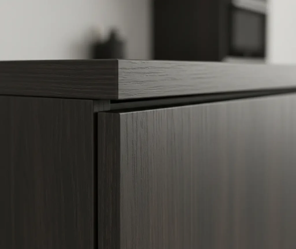 Eine hochwertige Schichtstofffront mit einer kaum sichtbaren Nullfugen-Kante in Laser-Technik.