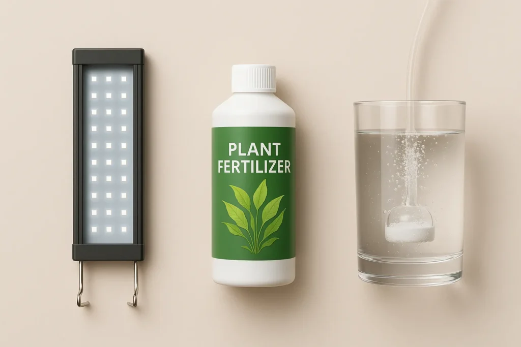 Die drei Säulen des Pflanzenwachstums im Aquarium: Licht, Dünger und CO2.