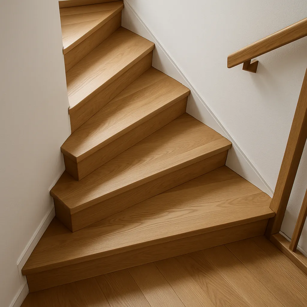 Die ideale Lauflinie auf einer gewendelten Treppe sorgt für eine sichere und komfortable Stufentiefe.